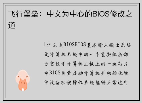 飞行堡垒：中文为中心的BIOS修改之道